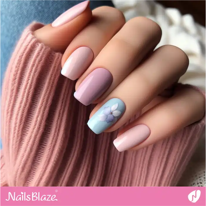 Sheer Pink Nails with a Blue Accent | Spring Nails - NB4022